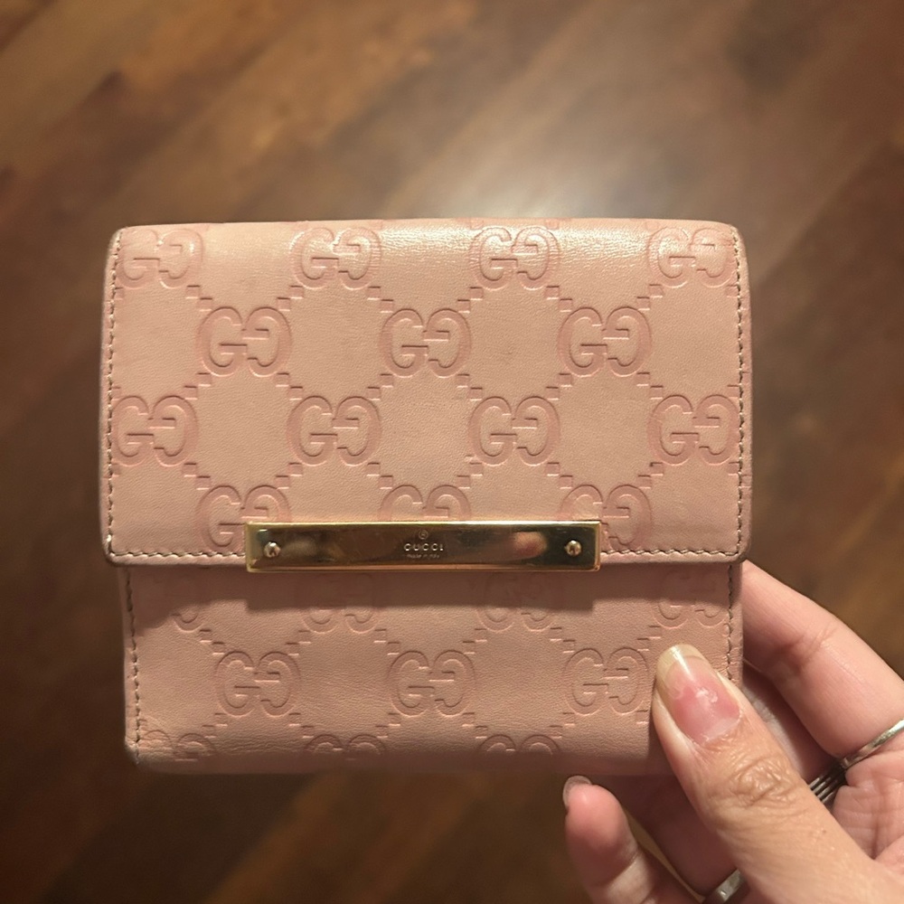 Gucci Blush Pink Embossed GG Leather Wallet with Gold Plaque